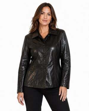 Venezia Black Leather Button-Front Jacket